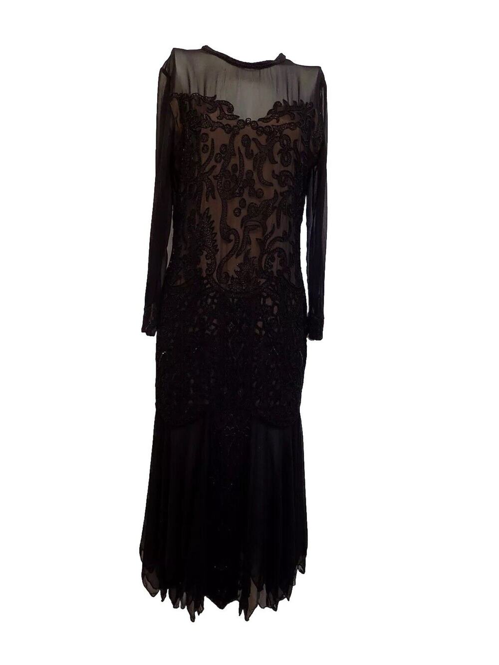 Vintage Judith Ann Creations black silk beaded evening wear cocktail size Medium